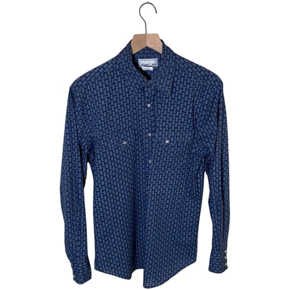Wrangler Men's Blue/Grey Snap Button Shirt, M - Picture 1 of 7